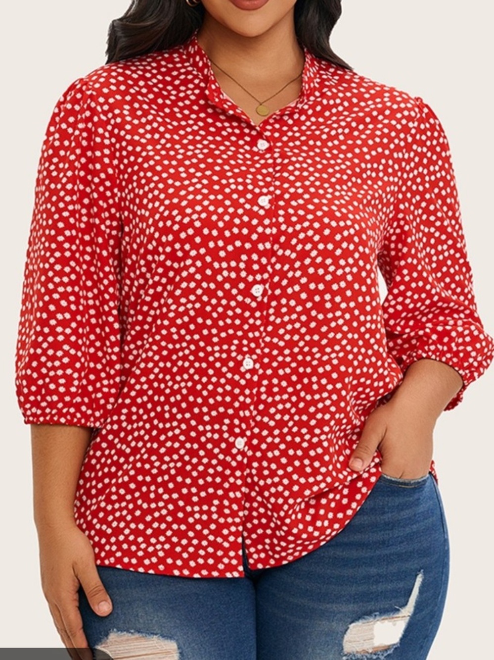 Adorable red/ white button down